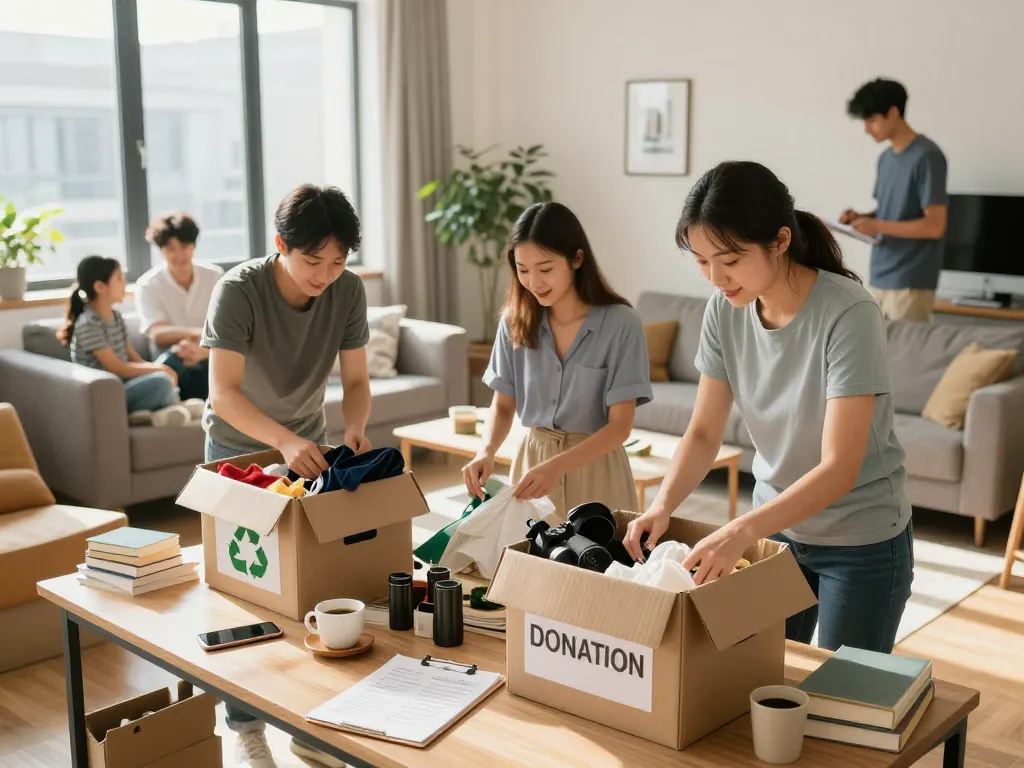 Das Entrümpelung Wien Serviceteam räumt effizient eine Wohnung mit organisierter Sortierung für Abfall und Spende auf.