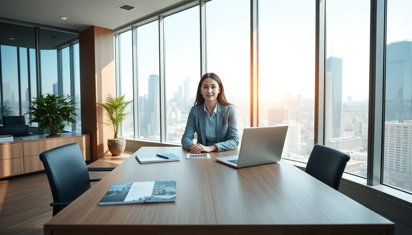Immobilienmakler Frankfurt Eschersheim berät Kunden in einem modernen Büro mit Stadtblick.
