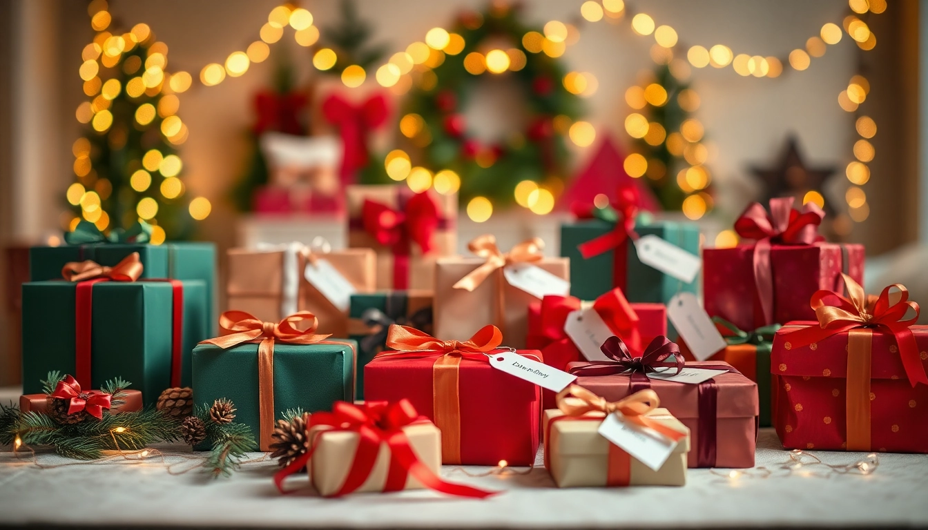 Besondere Geschenkideen schön verpackt auf einem festlich dekorierten Tisch