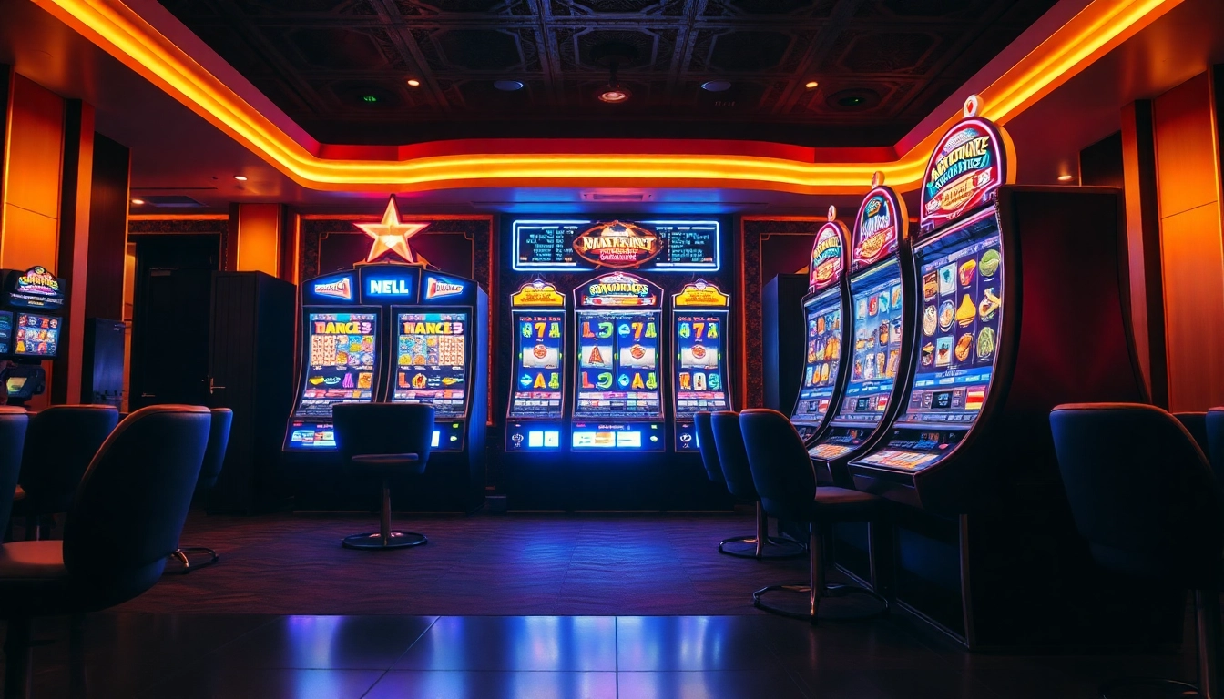 Erlebe den spannenden slotpark bonus code heute in einem lebendigen Casino-Ambiente mit funkelnden Spielautomaten.