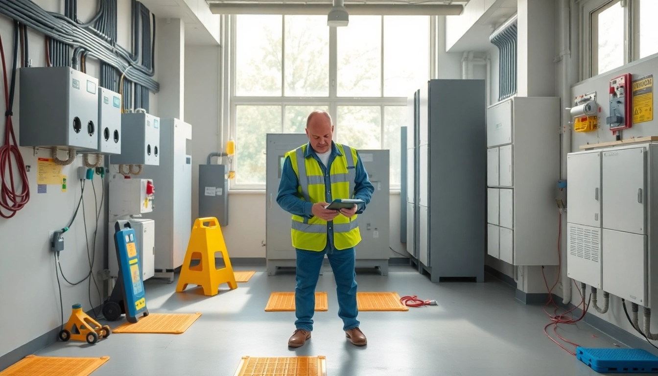 Experienced technician checks electrical devices ensuring compliance with safety standards.
