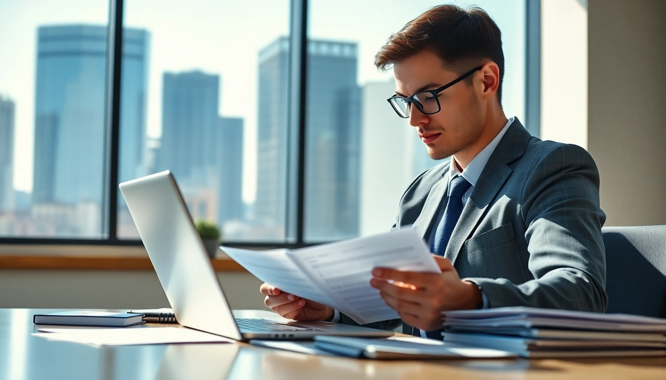 Headhunter Ingenieure reviewing resumes in a modern office environment.