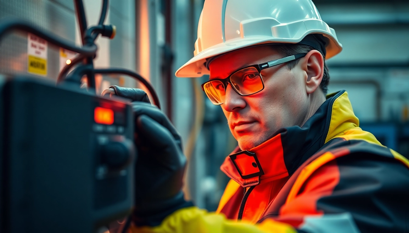 Techniker führt eine DGUV V3 Prüfung an elektrischen Geräten durch, um Sicherheit zu gewährleisten.