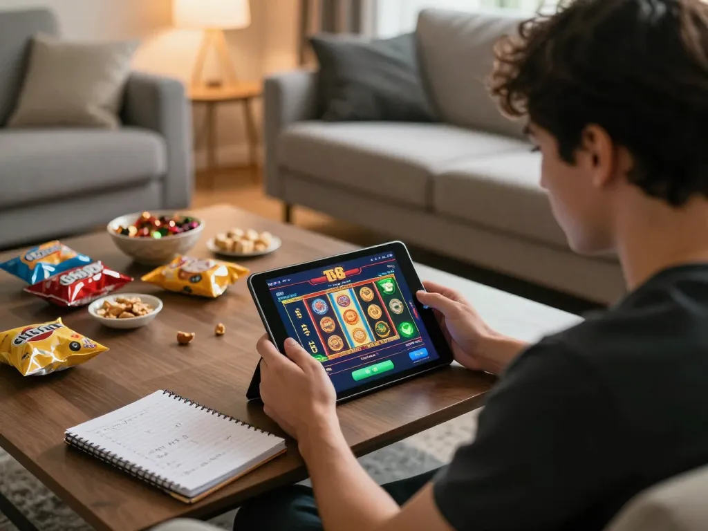 Engaged player using the tg 88 app on tablet, immersed in online gaming