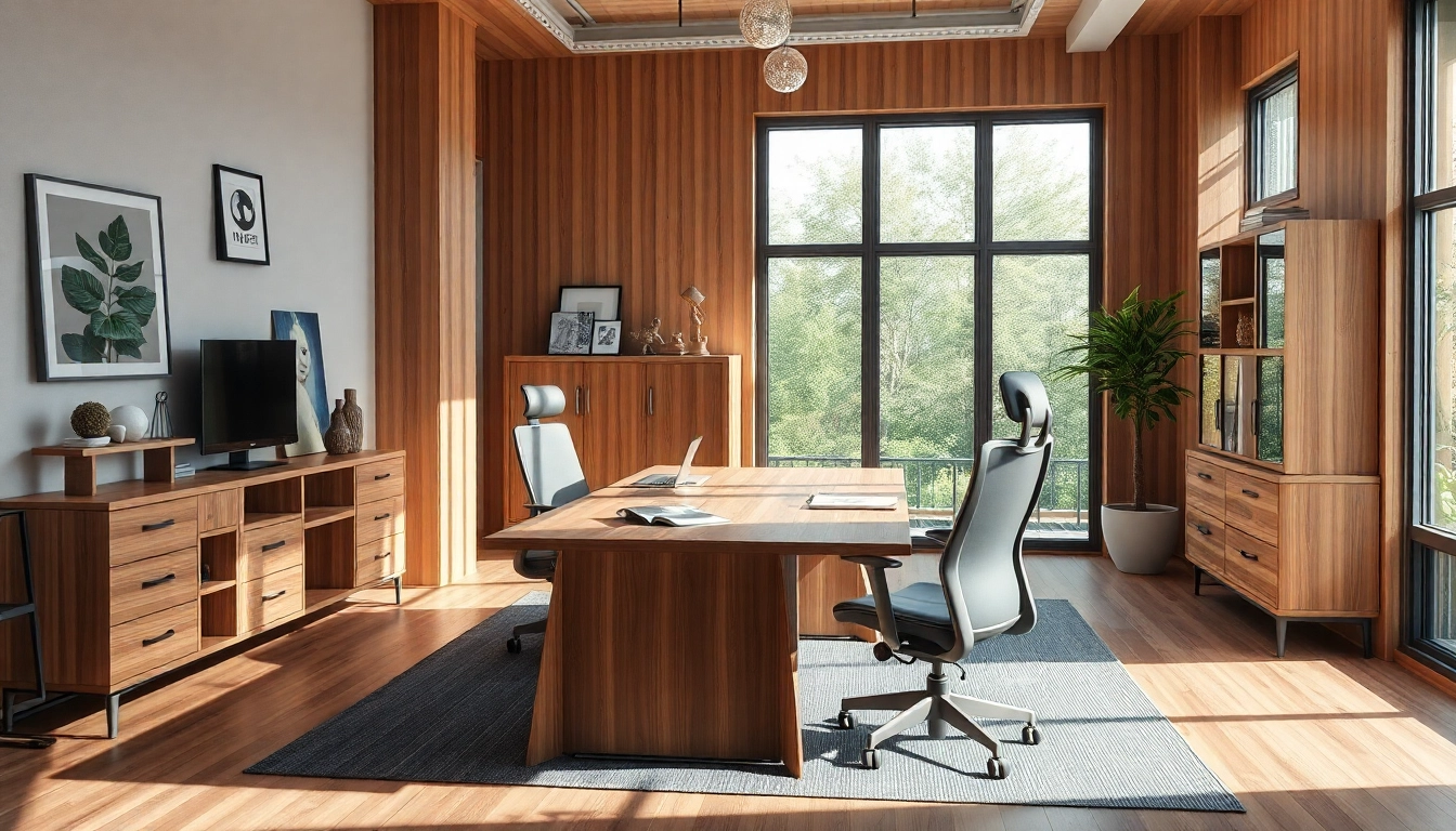 Moderne Büromöbel in einem stilvollen Büro-Setup, das Ergonomie und Design kombiniert.