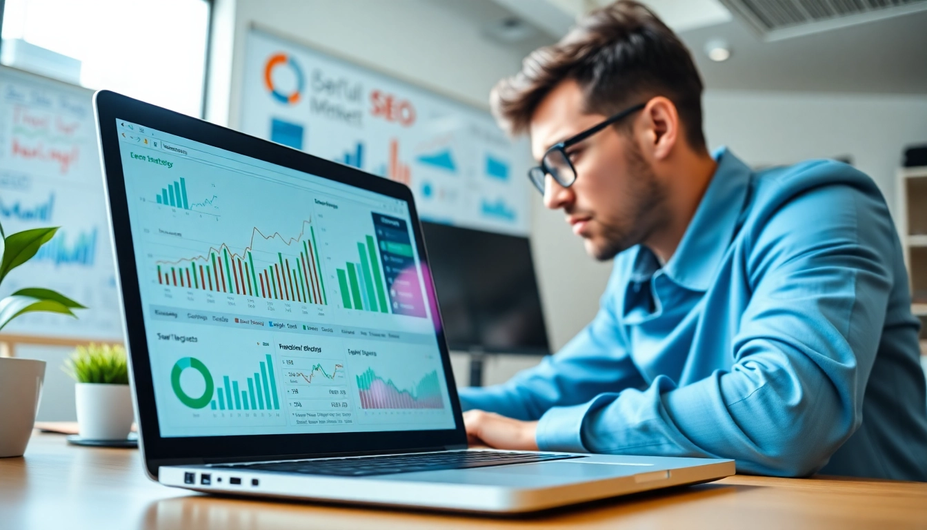Optimale SEO Tipps auf einem Laptop-Bildschirm mit Datenanalyse und Strategien.