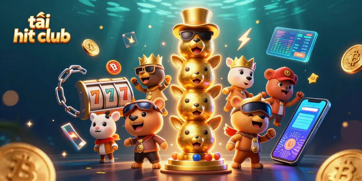 Engage in exciting gaming experiences at tải hit club, featuring a colorful casino totem and vibrant slot elements.