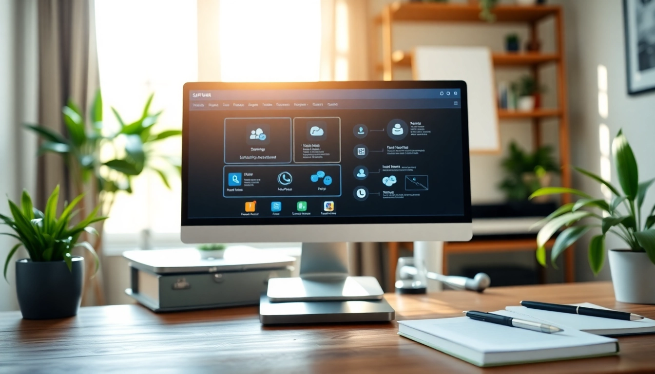 Effiziente Software Hilfe in einem modernen Büro mit intuitivem Design auf dem Bildschirm.