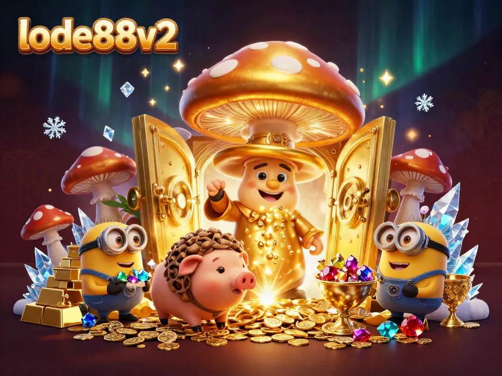 Experience the thrill of winning at lode88v2 with golden treasures and magical elements in a vibrant casino scene.