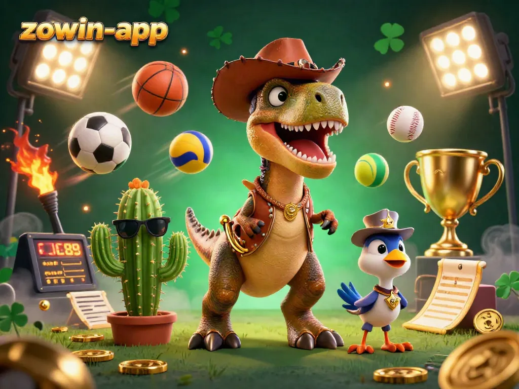 Zowin-app showcases exciting gameplay with vivid 3D illustrations of characters and thrilling casino elements.