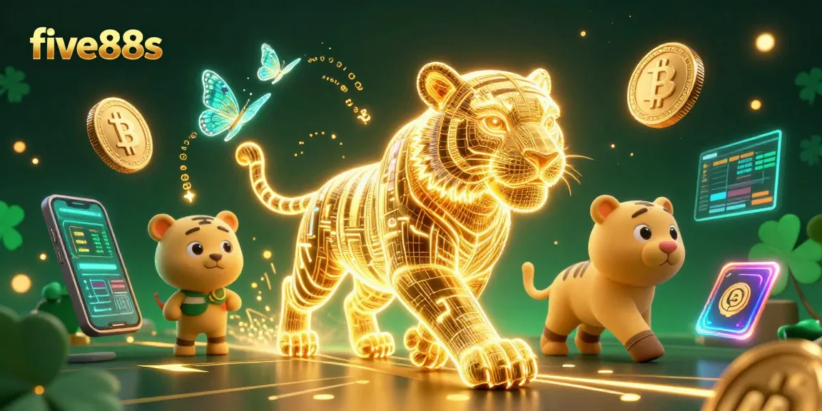 Experience thrilling wins at five88s with an energetic golden tiger illuminating the digital casino scene.