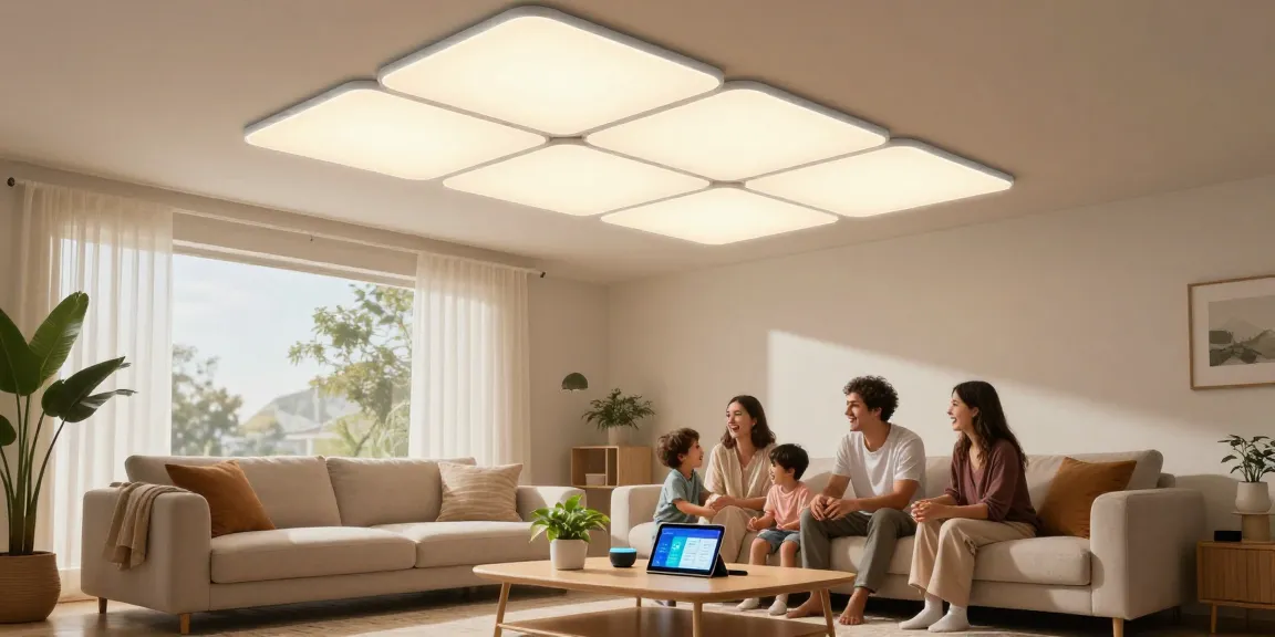 Nanoleaf Skylight Nachteile showcased in a cozy modern living room with customizable lighting.