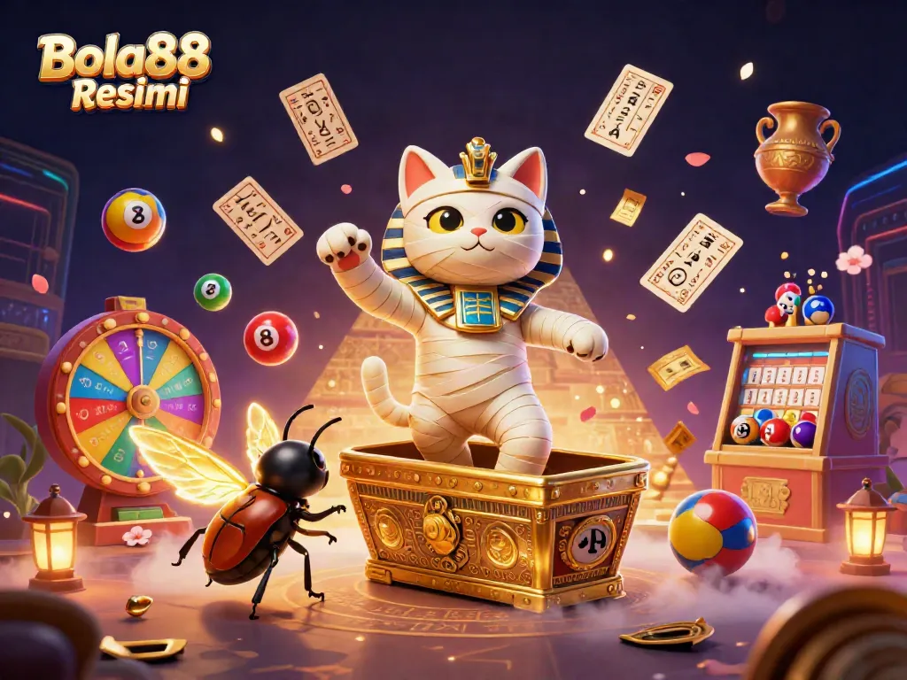 Engage with the thrilling world of gambling on Bola88 Resmi featuring dynamic casino scenes and vibrant game elements.