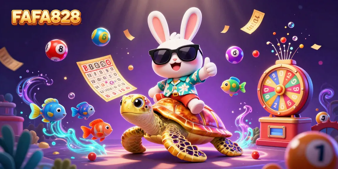 Experience the excitement at FAFA828 with the lucky rabbit and sea turtle in this vibrant casino scene.