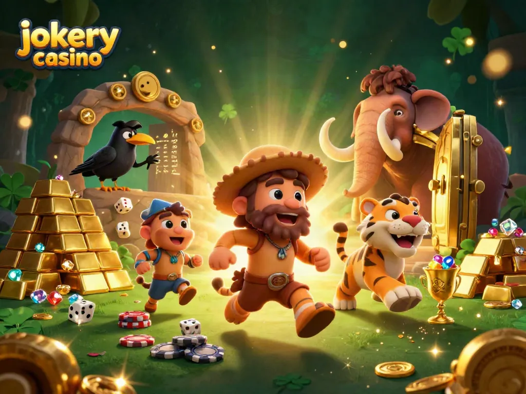 Experience thrills at jokery casino with sabertooth duo and treasure-filled poker scene.