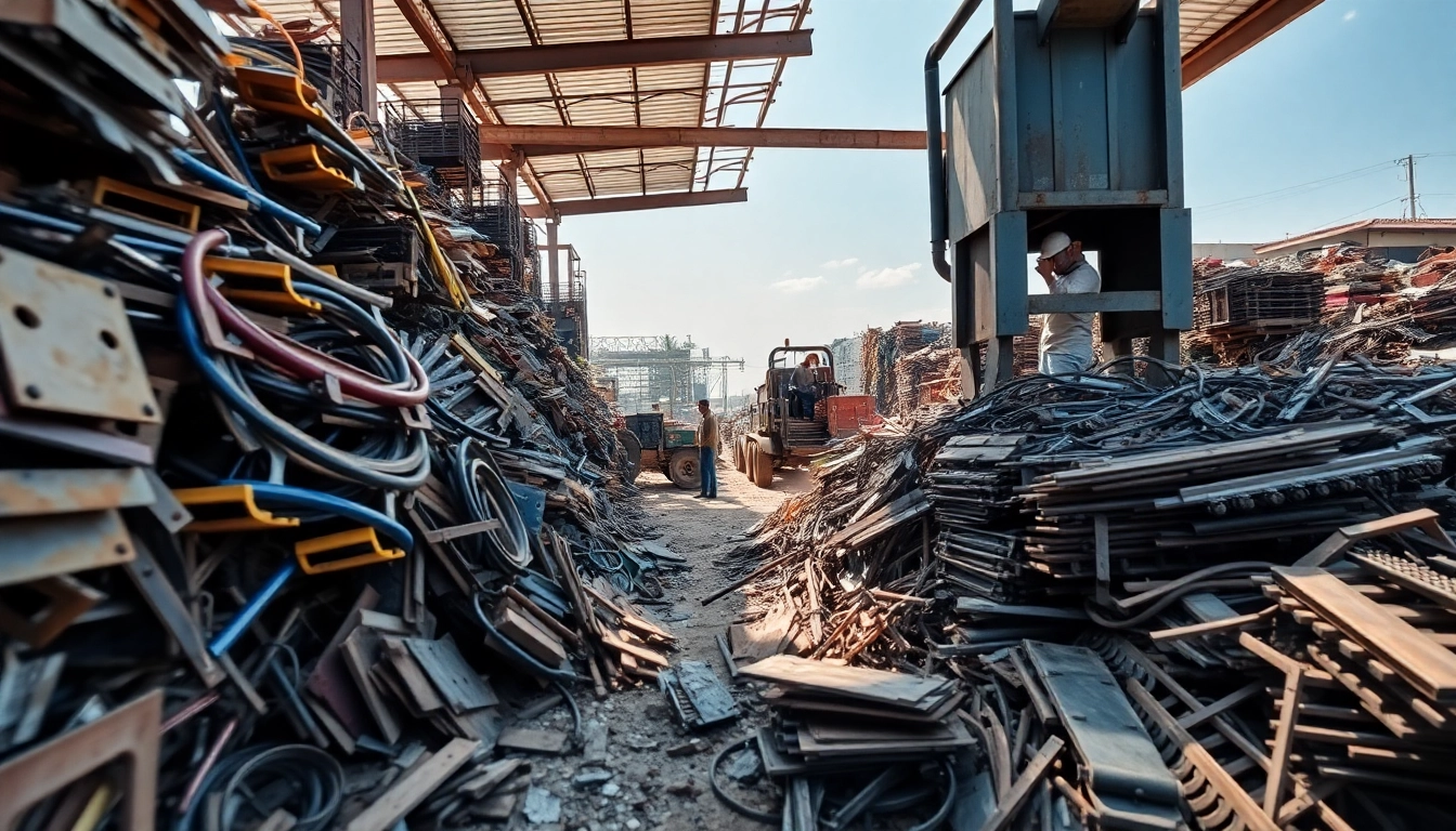 Efficient Schrottabholung Remscheid showcasing scrapyard processing metals with workers for top prices.