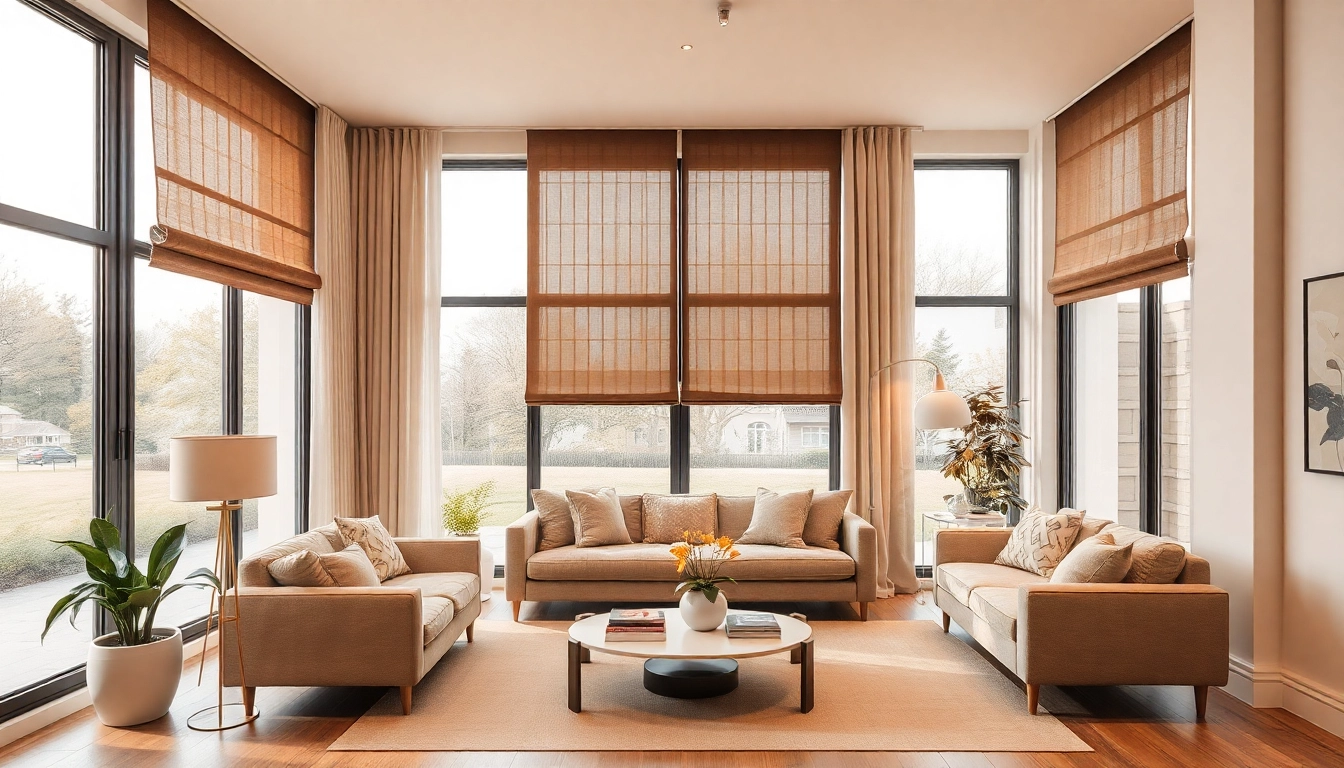 Plissee konfigurieren in einem stilvollen Wohnzimmer mit eleganten Fenstern und maßgefertigten Plissees.
