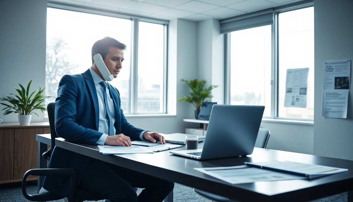 Headhunter Gesundheitswesen berät am Schreibtisch professionell und konzentriert.