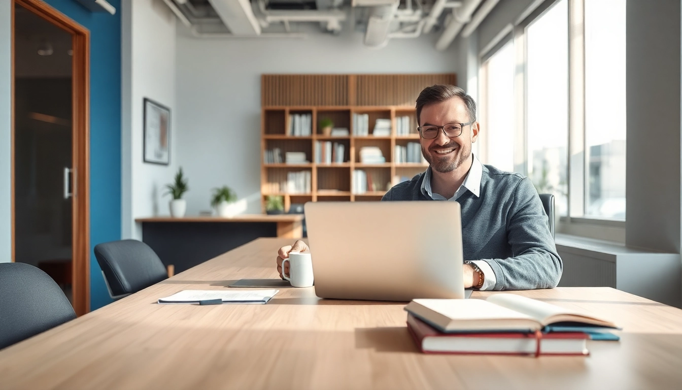 Headhunter Oberhausen: Professioneller Berater am modernen Bürotisch mit Laptop und Notizen.