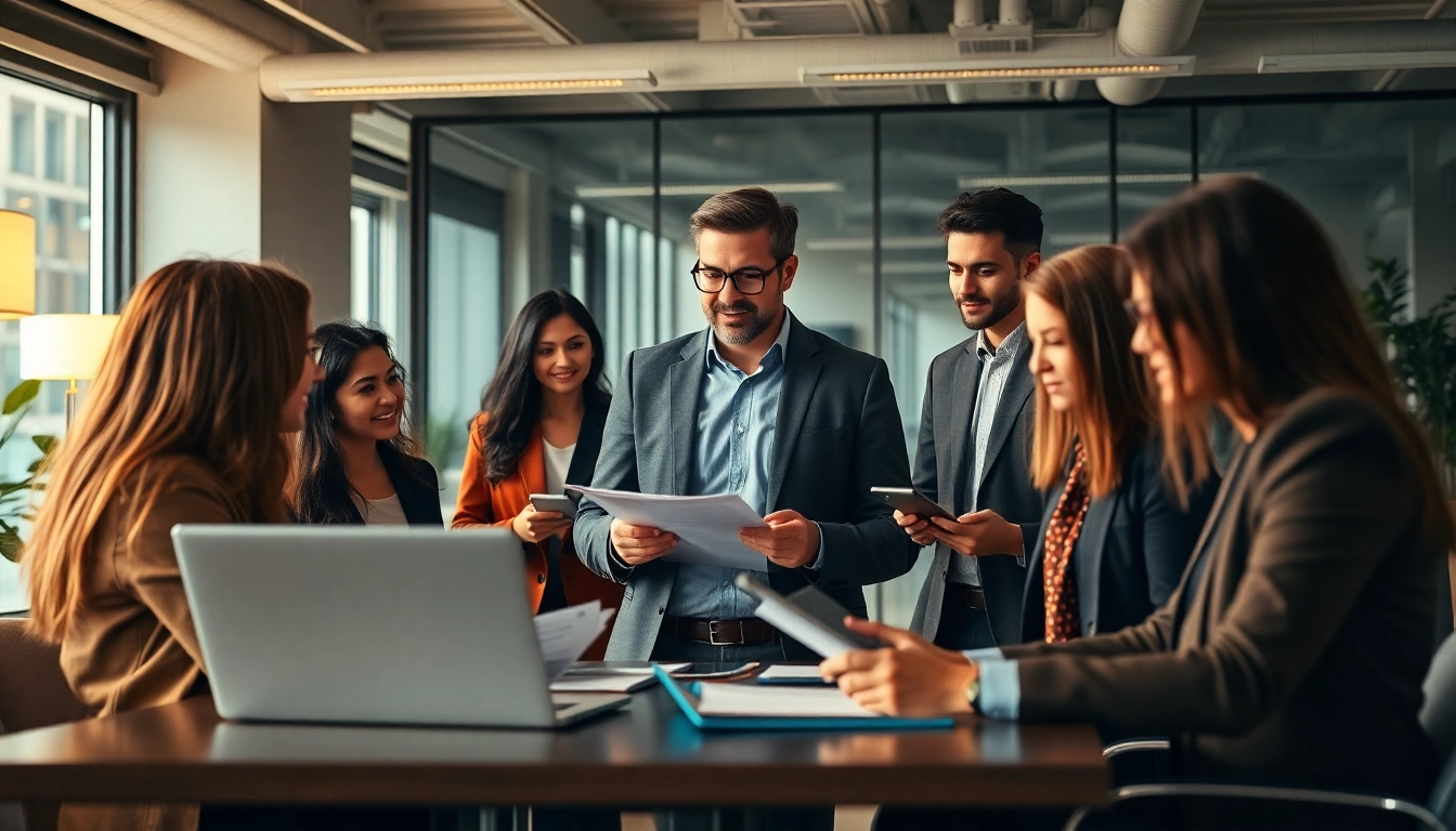 Professioneller Headhunter Bochum berät sein Team in modernem Büro.