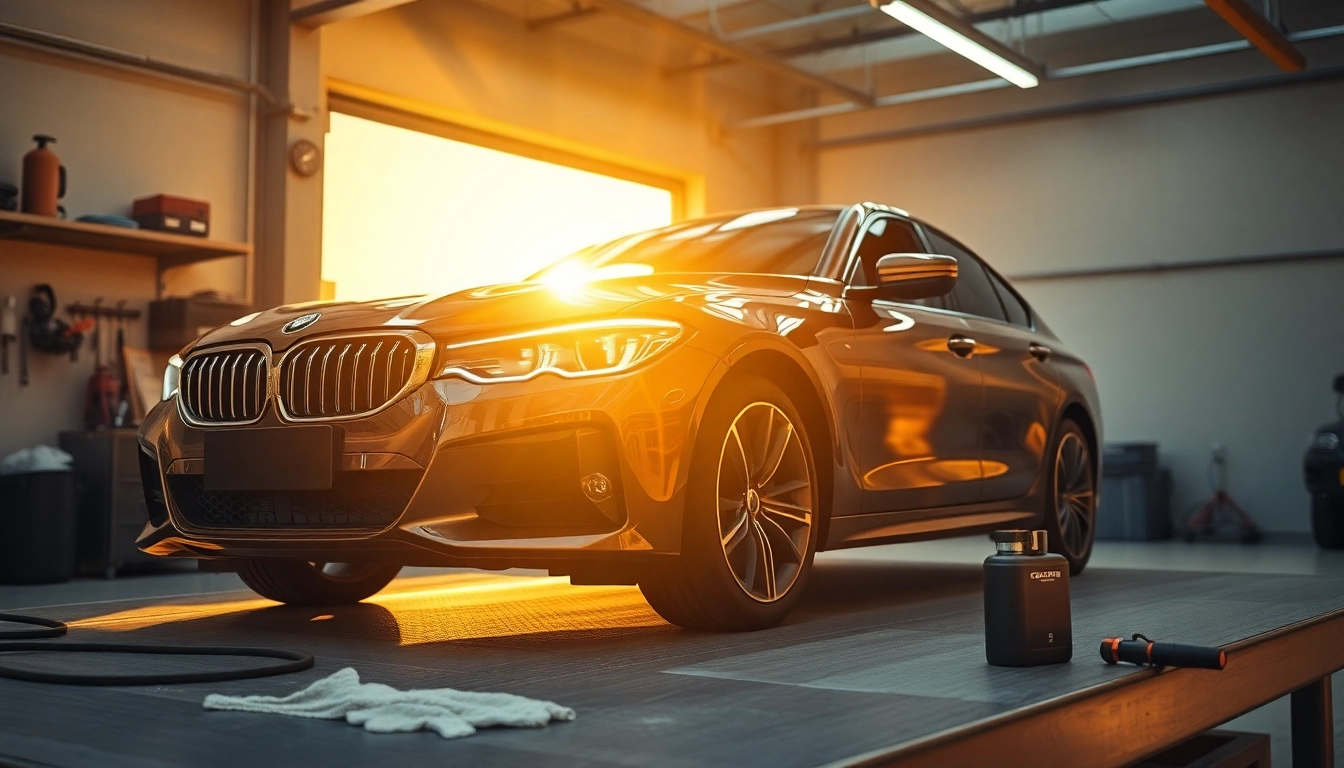 Reinigen der Felgen eines Autos mit Felgenreiniger Auto, traumhafte Lichtverhältnisse betonen die glänzenden Resultate.