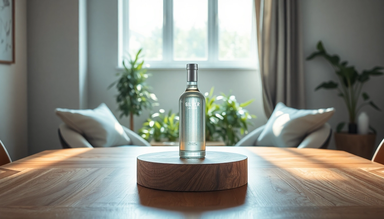 Kolloidales Silber kaufen in elegant präsentiertes Produkt mit natürlichem Licht.