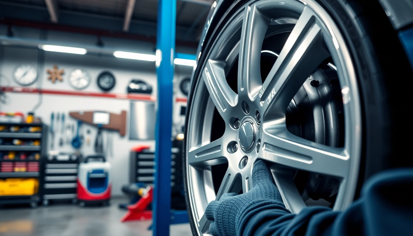 Felgenreparatur München: Fachtechniker repariert glänzende Alufelge mit professionellem Equipment.