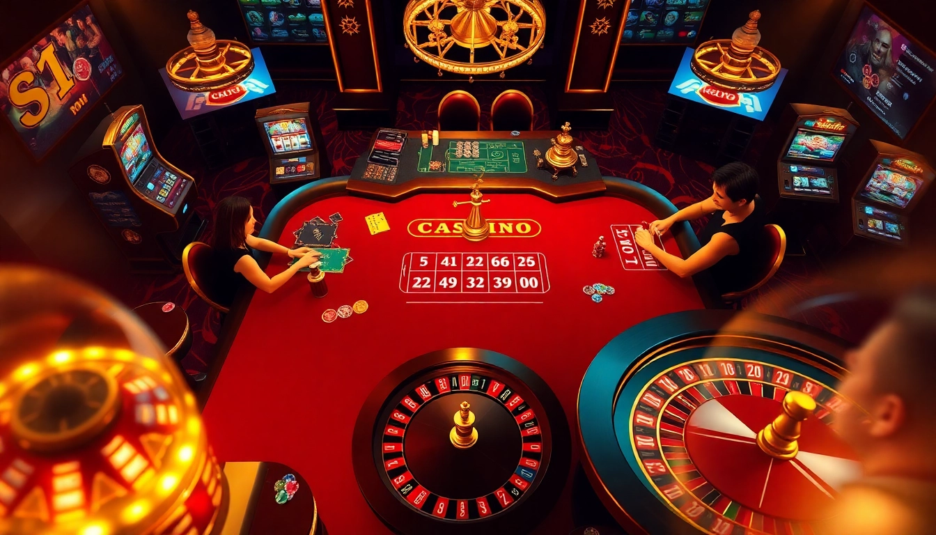 Engaging players at a luxurious gaming table at https://gk88.city/, featuring poker chips and a roulette wheel.
