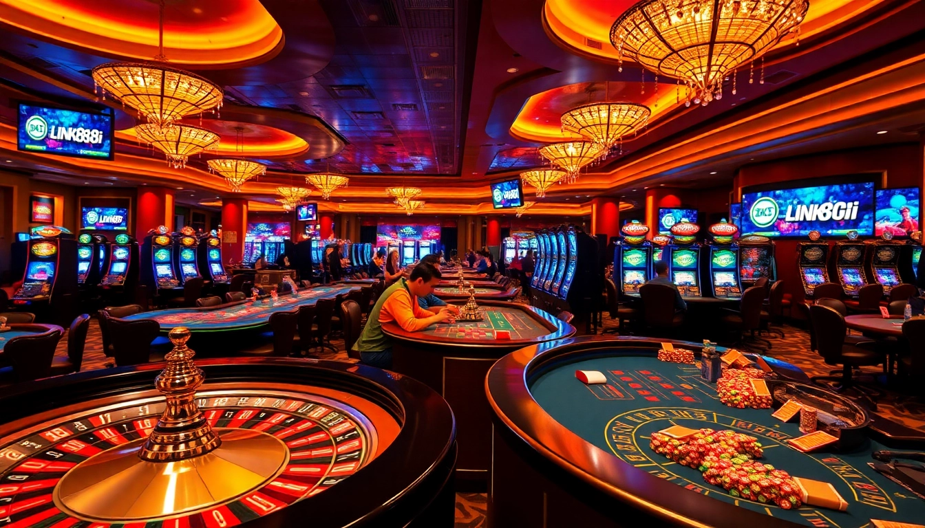 Experience the thrill of gaming with link 88i, featuring vibrant casino tables and eager players.