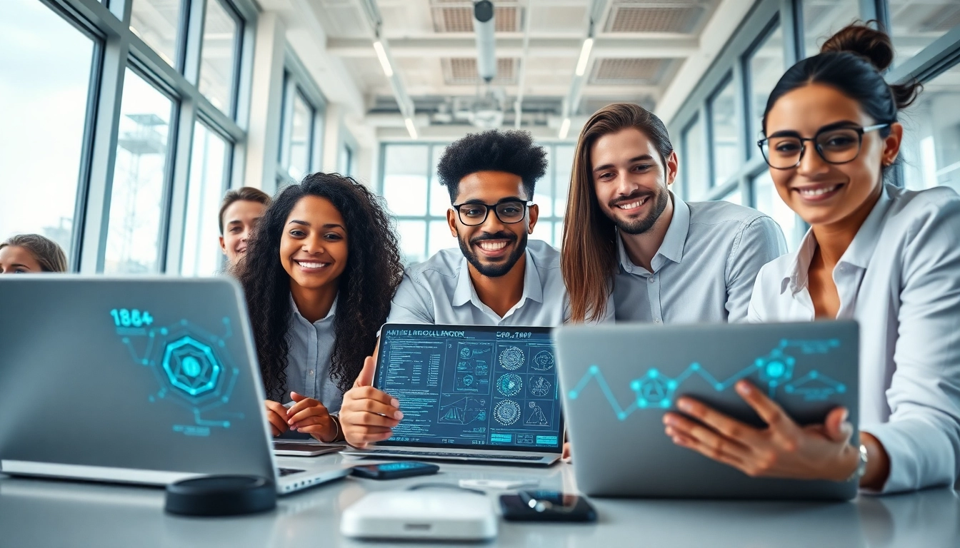 Engaging workspace scene demonstrating collaboration on 18+ ai projects with modern tech devices.