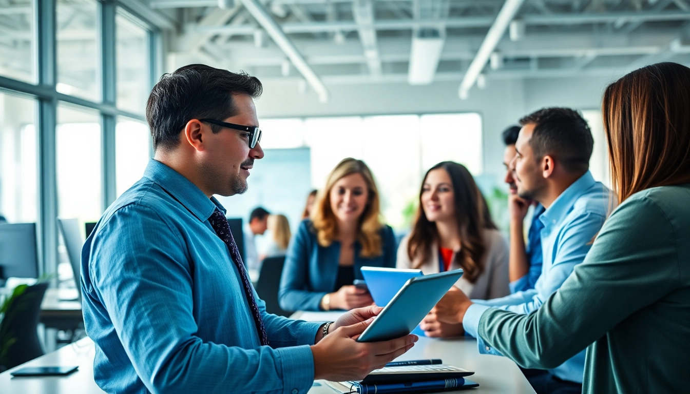 Headhunter IT interacting with diverse candidates in a modern office environment.