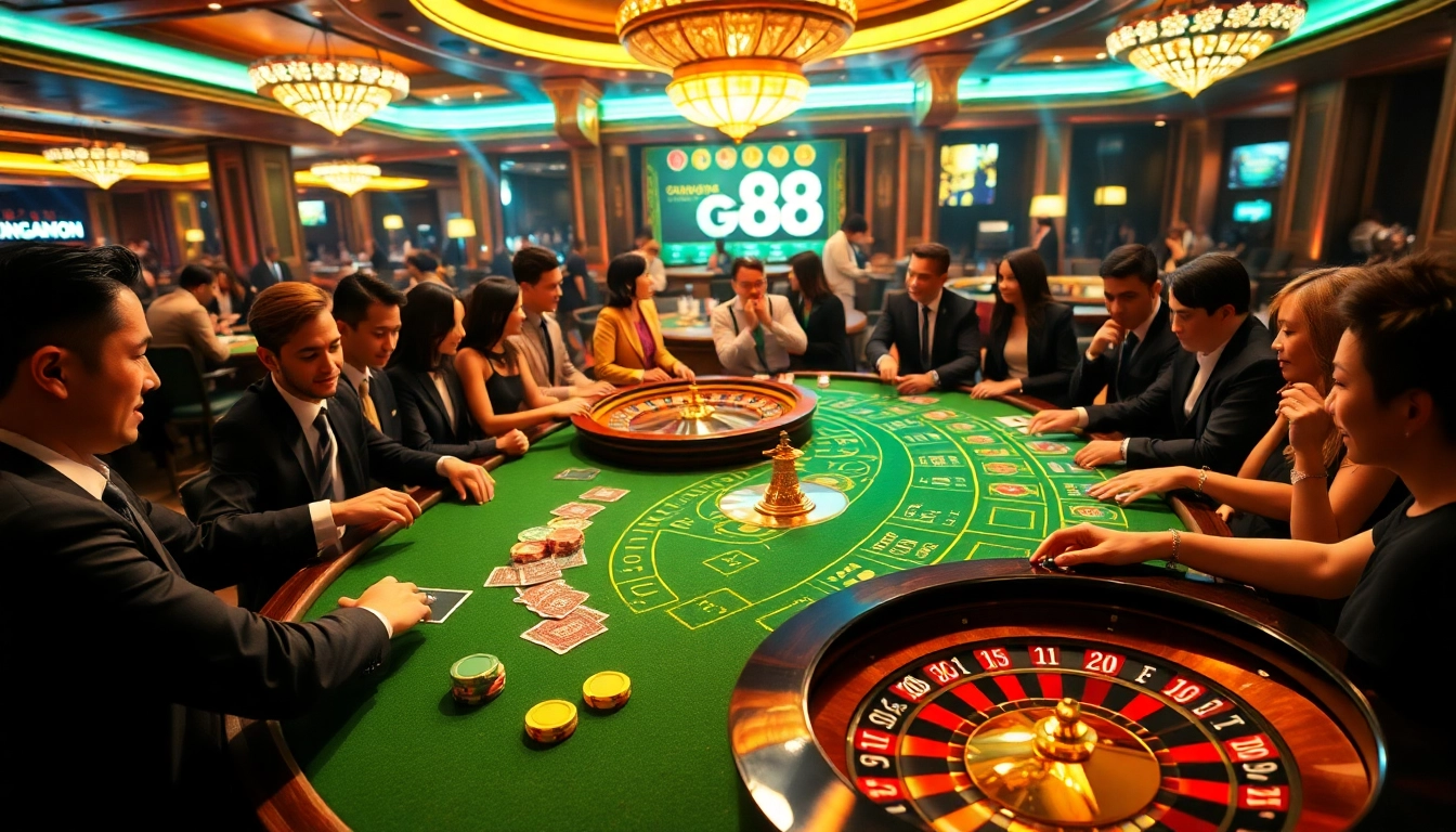 Experience the thrill of Go88 at a luxurious casino gaming table with poker chips and cards.