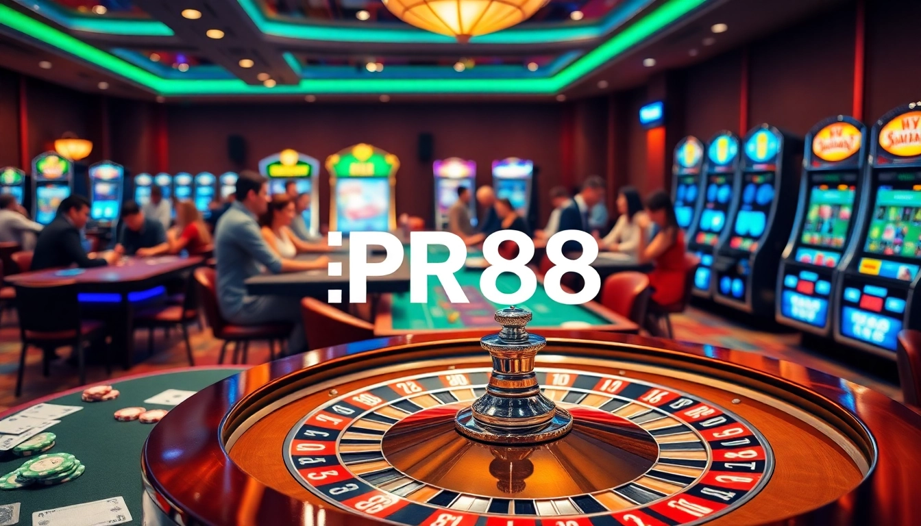 Experience thrilling gameplay at RR88 with vibrant casino scenes featuring roulette and poker excitement.