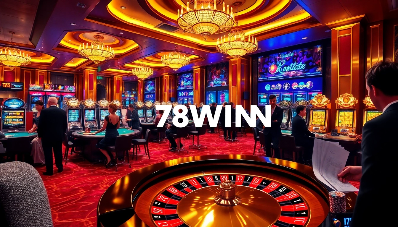 Experience the thrill of 78WIN at a vibrant casino gaming floor with roulette, poker, and slots.