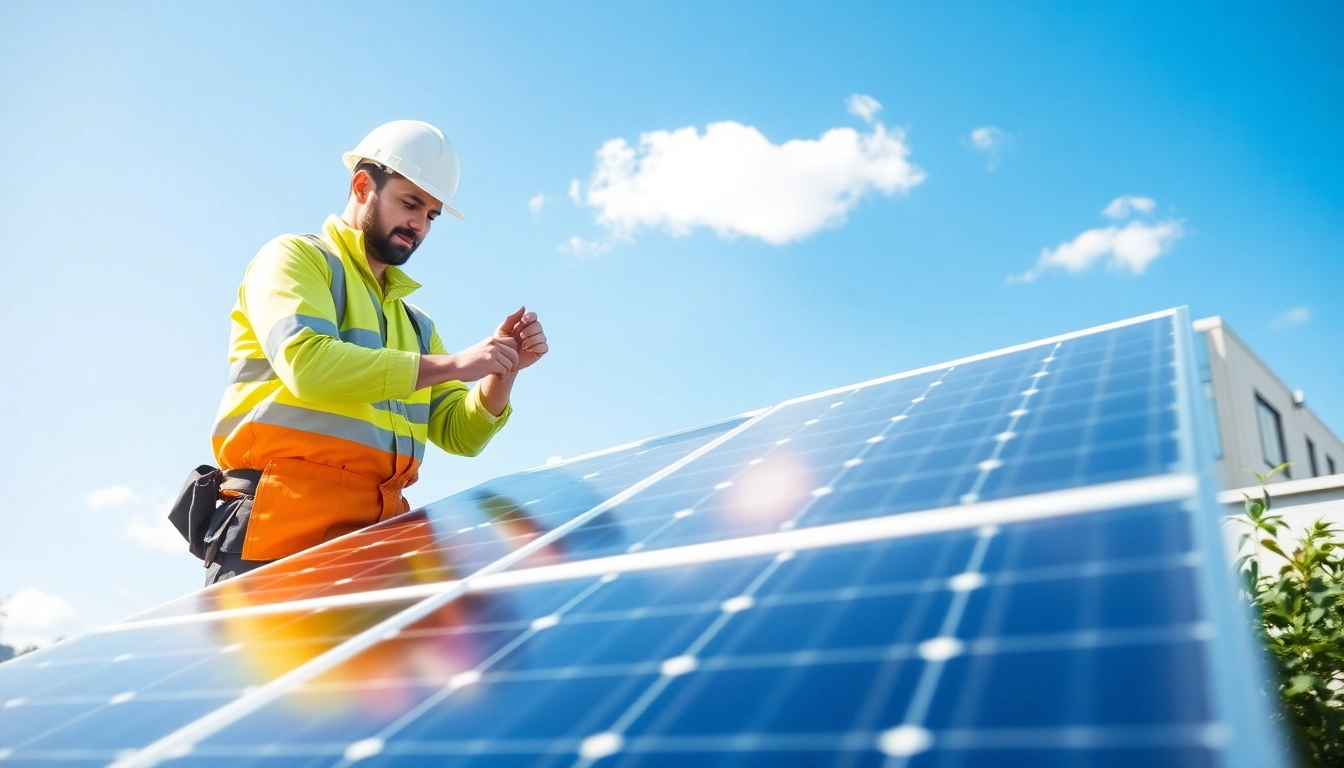 Solar Wien zeigt Experten bei der Installation von Solarpanels auf modernen Gebäuden