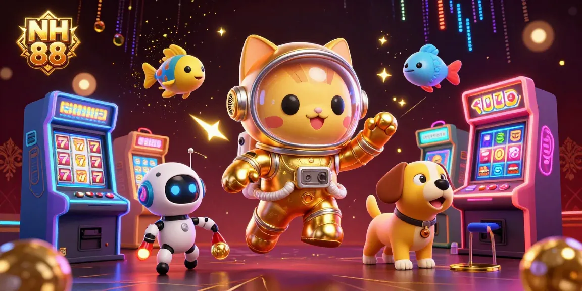 Experience thrilling action at NH 88 with 3D astronaut cat and casino elements in a vibrant setting.